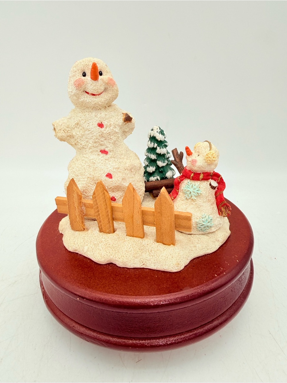 Holiday Snowman Figurine Musical Box - Red Base